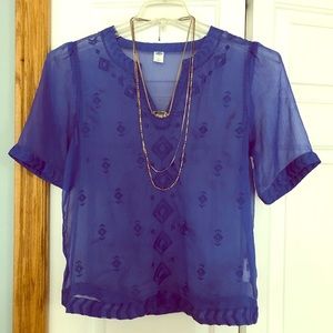 Old Navy Sheer Embroidered Short Sleeve Blouse